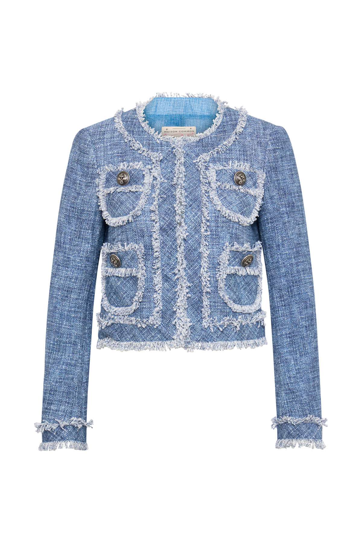 MAISON COMMON - Hellblaue Jeansjacke mit Fransen