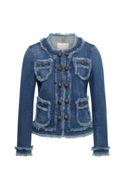 MAISON COMMON Denimjacke mit Fransen & Zierknöpfen