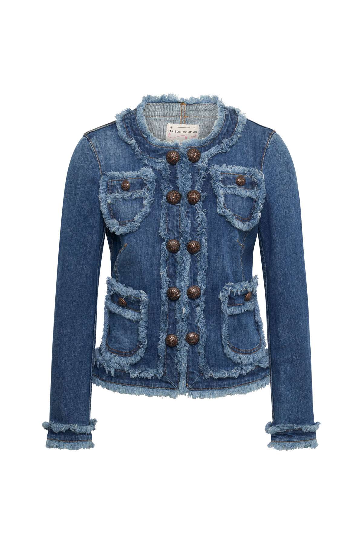MAISON COMMON Denimjacke mit Fransen & Zierknöpfen